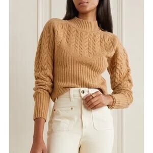 LVIR Quiet Luxury Merino Wool Cable Knit Sweater Small Tan Old Money Fisherman